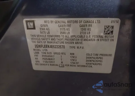 2014 Chevrolet Equinox Ls из США, поврежденный, VIN 2GNFLEEK4E6222670